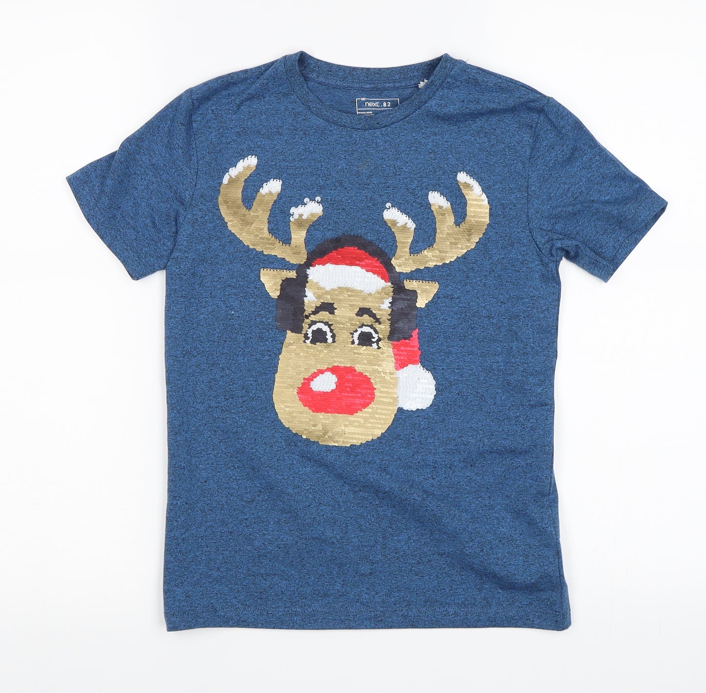 NEXT Boys Blue   Basic T-Shirt Size 7 Years  - Christmas Reindeer