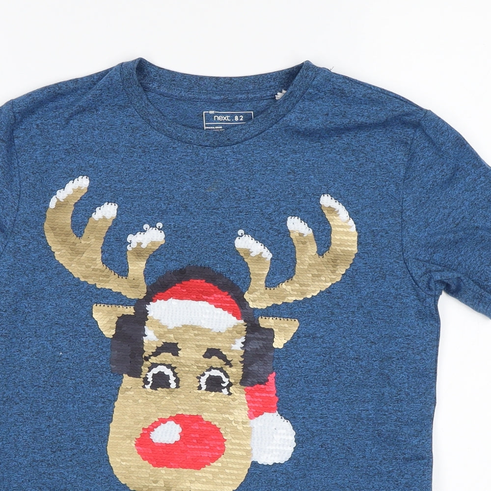 NEXT Boys Blue   Basic T-Shirt Size 7 Years  - Christmas Reindeer