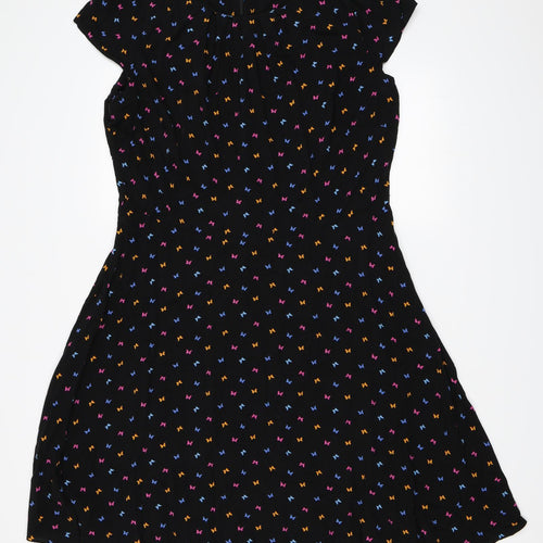 Dorothy Perkins Womens Black Animal Print  Skater Dress  Size 18