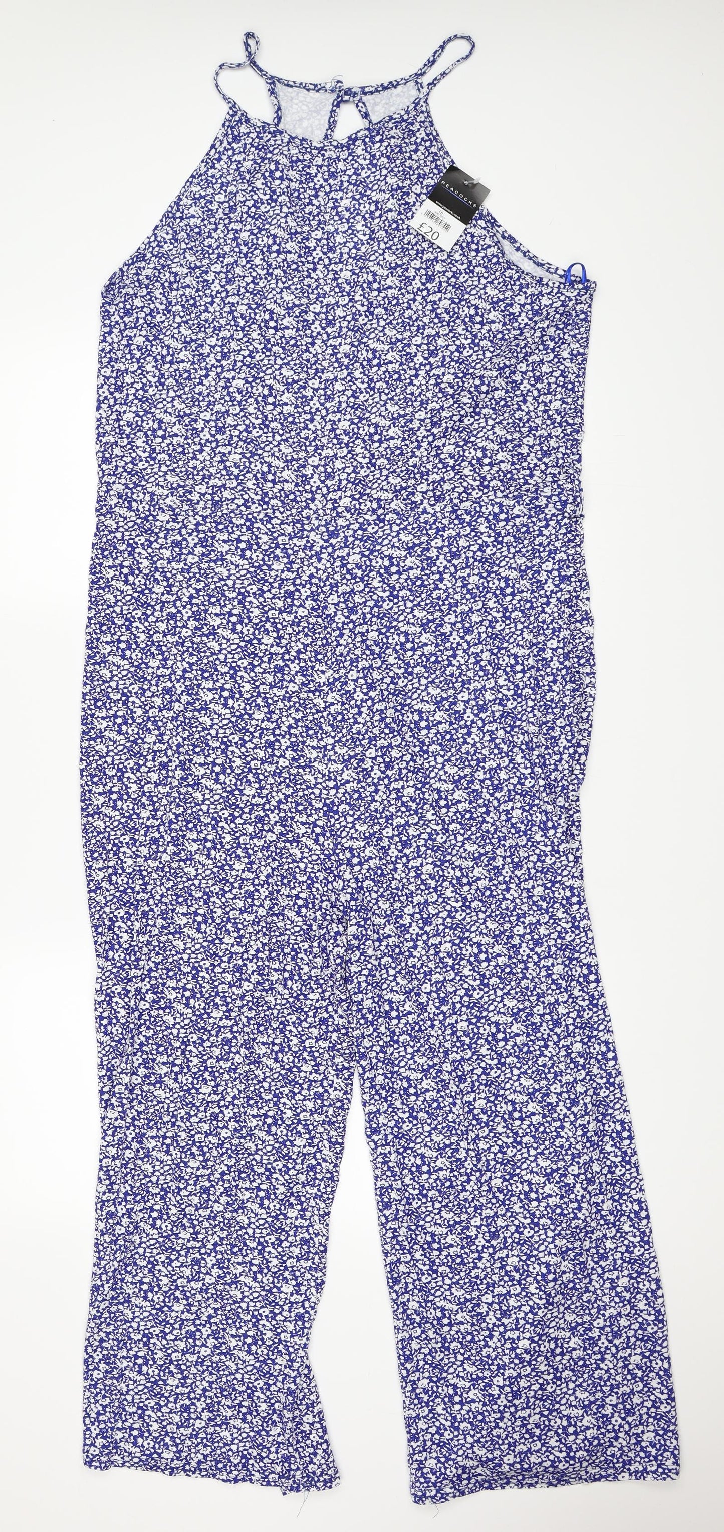 Peacocks Womens Blue Floral  Jumpsuit One-Piece Size 18