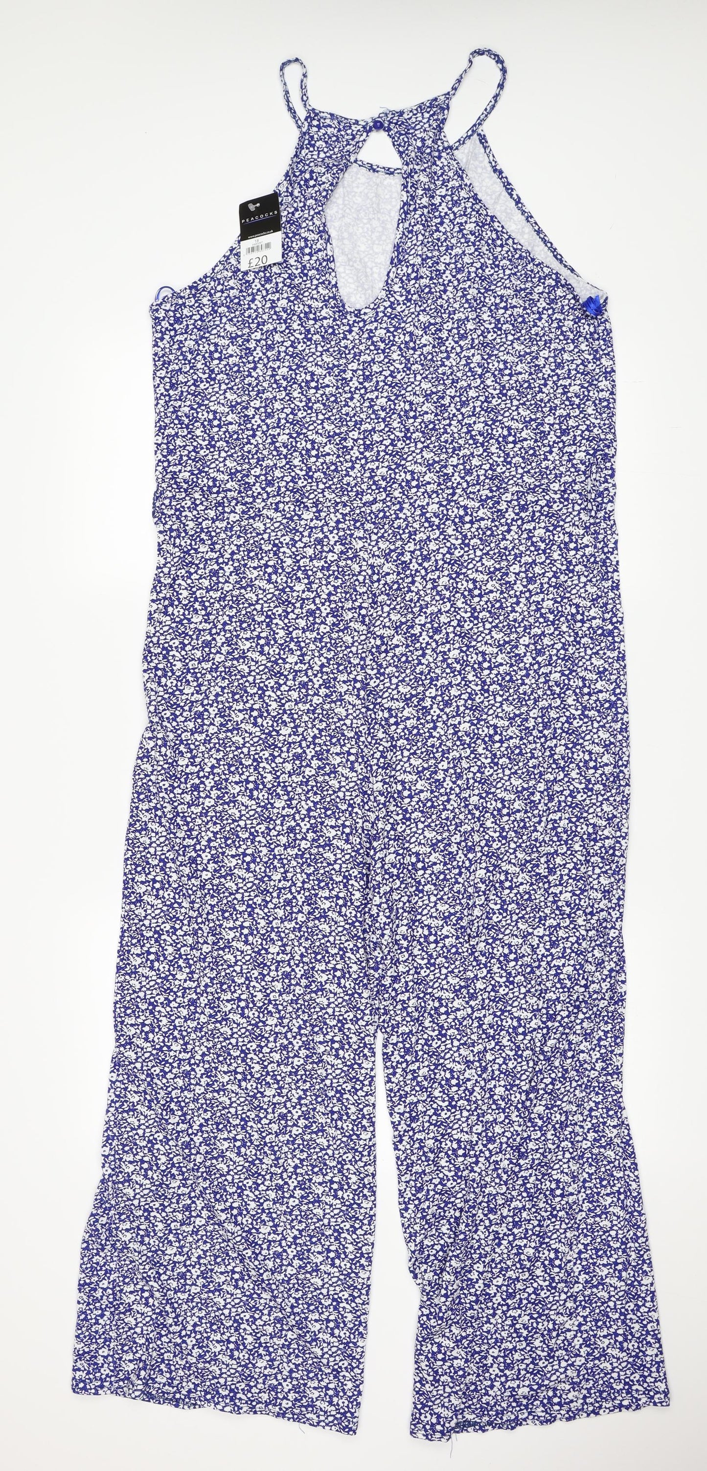 Peacocks Womens Blue Floral  Jumpsuit One-Piece Size 18