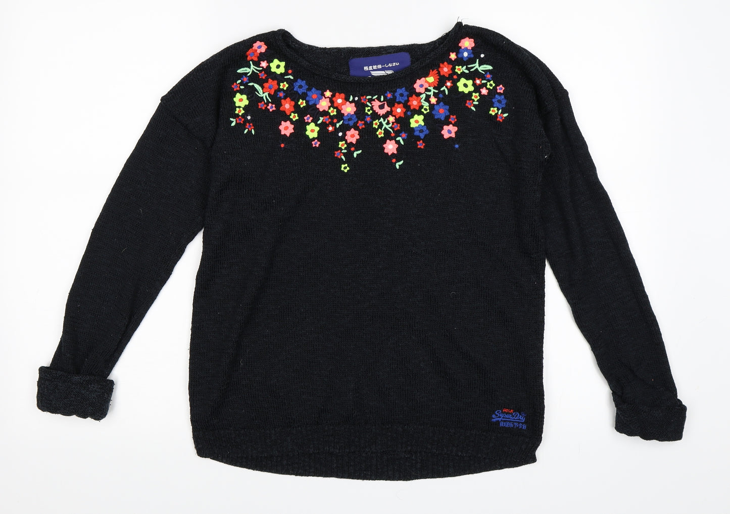 Superdry Womens Grey Floral  Pullover Jumper Size S