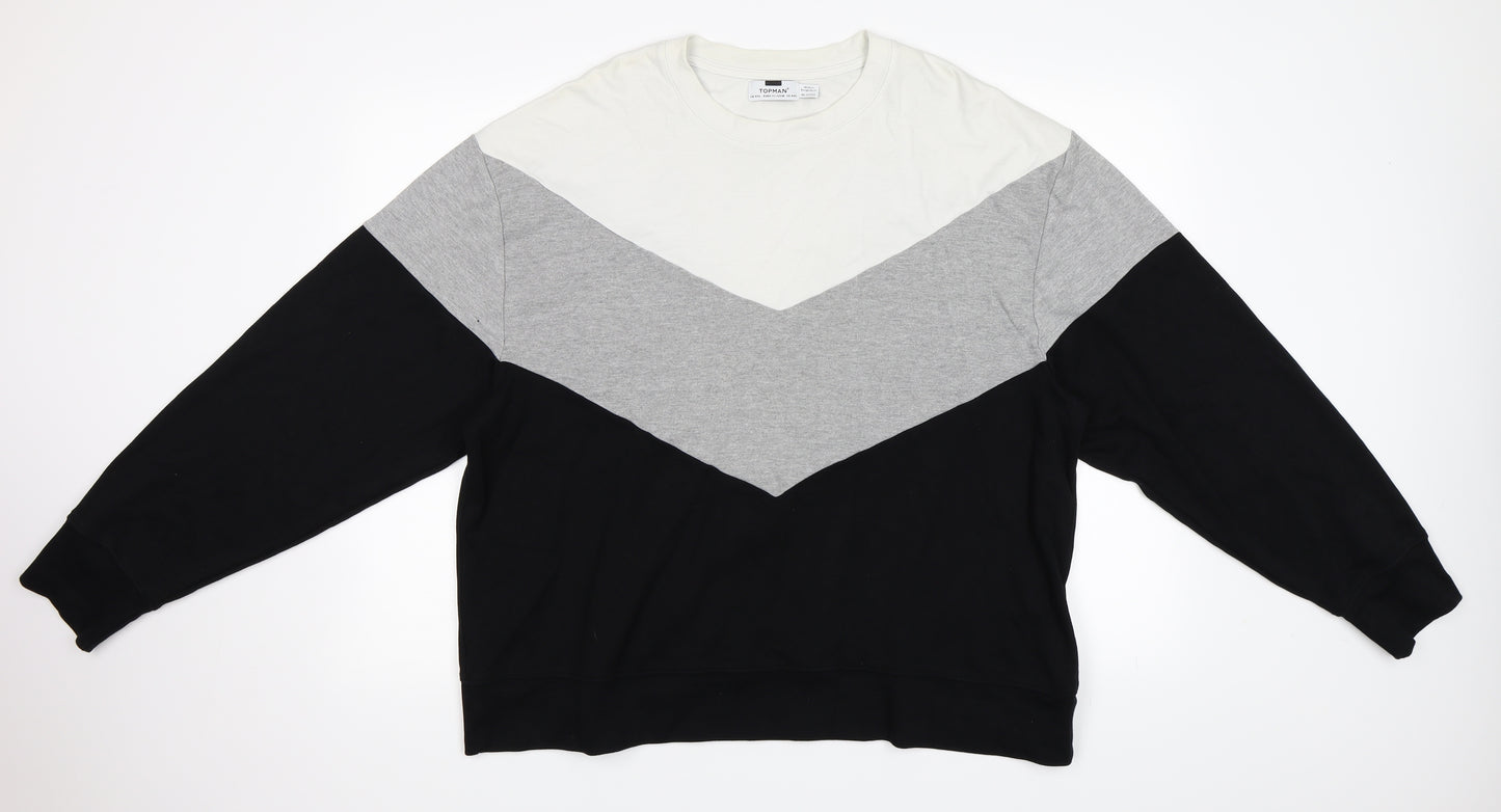 Topman Mens Black Striped  Pullover Sweatshirt Size 2XL