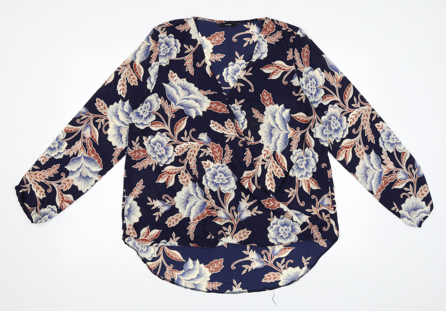 George Womens Blue Floral  Basic Blouse Size 18