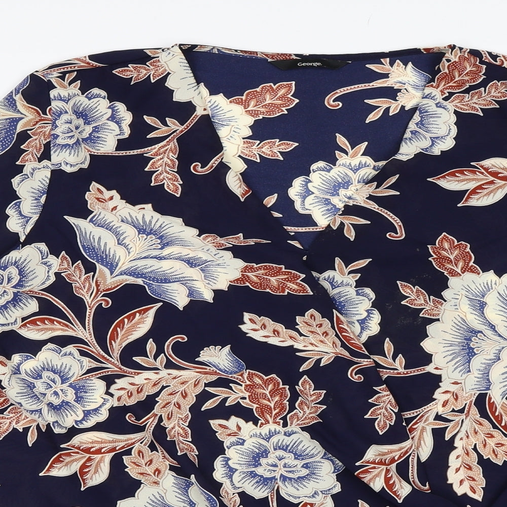 George Womens Blue Floral  Basic Blouse Size 18