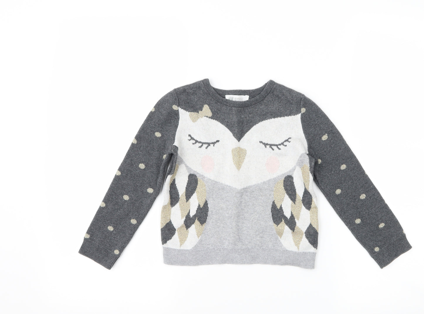 H&M Girls Grey   Pullover Jumper Size 3-4 Years  - penguin