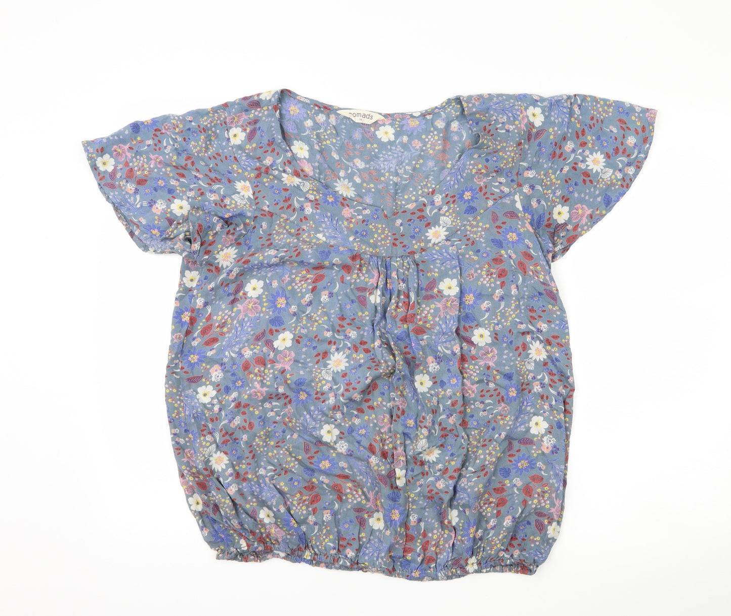 nomads Womens Blue Floral  Basic T-Shirt Size 14
