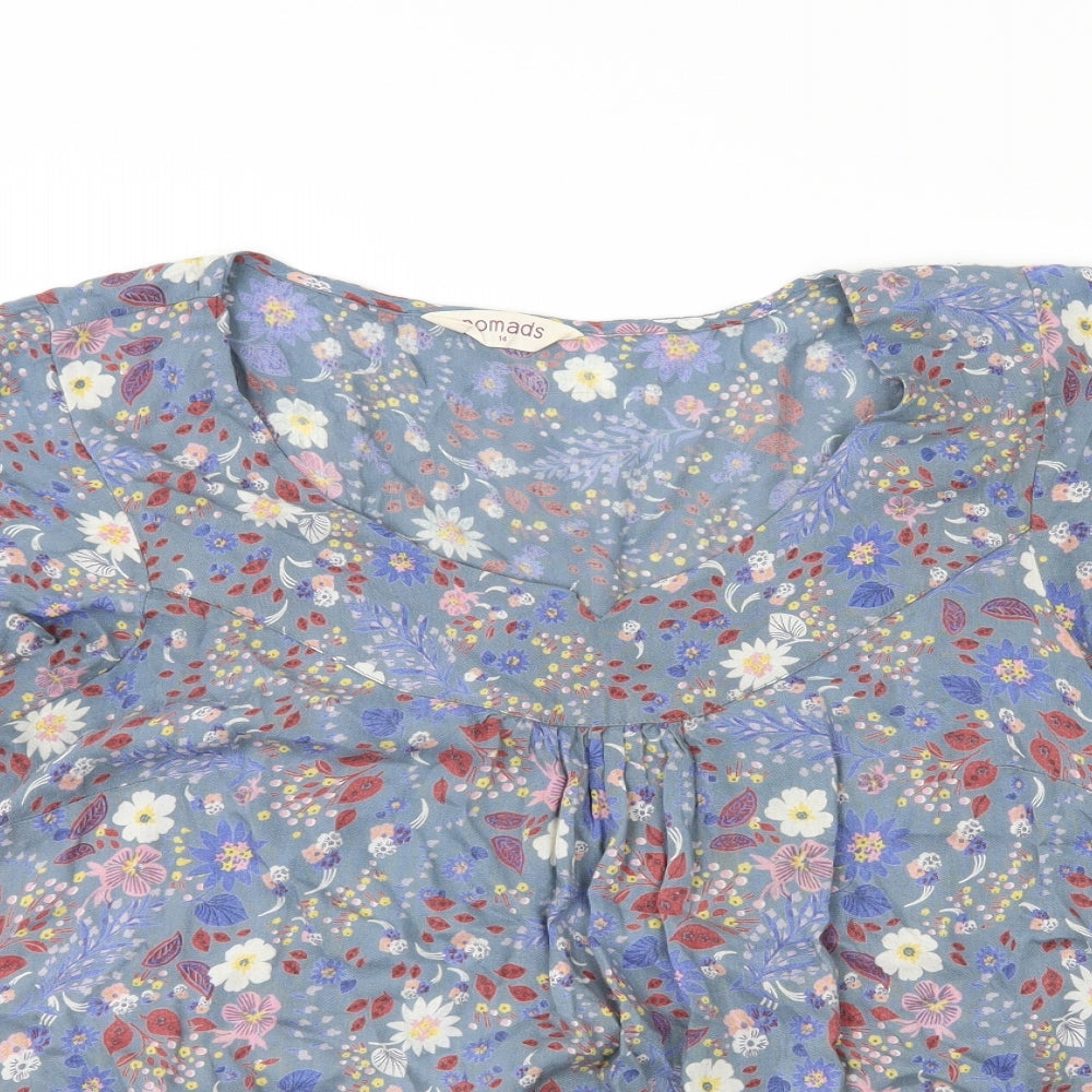 nomads Womens Blue Floral  Basic T-Shirt Size 14