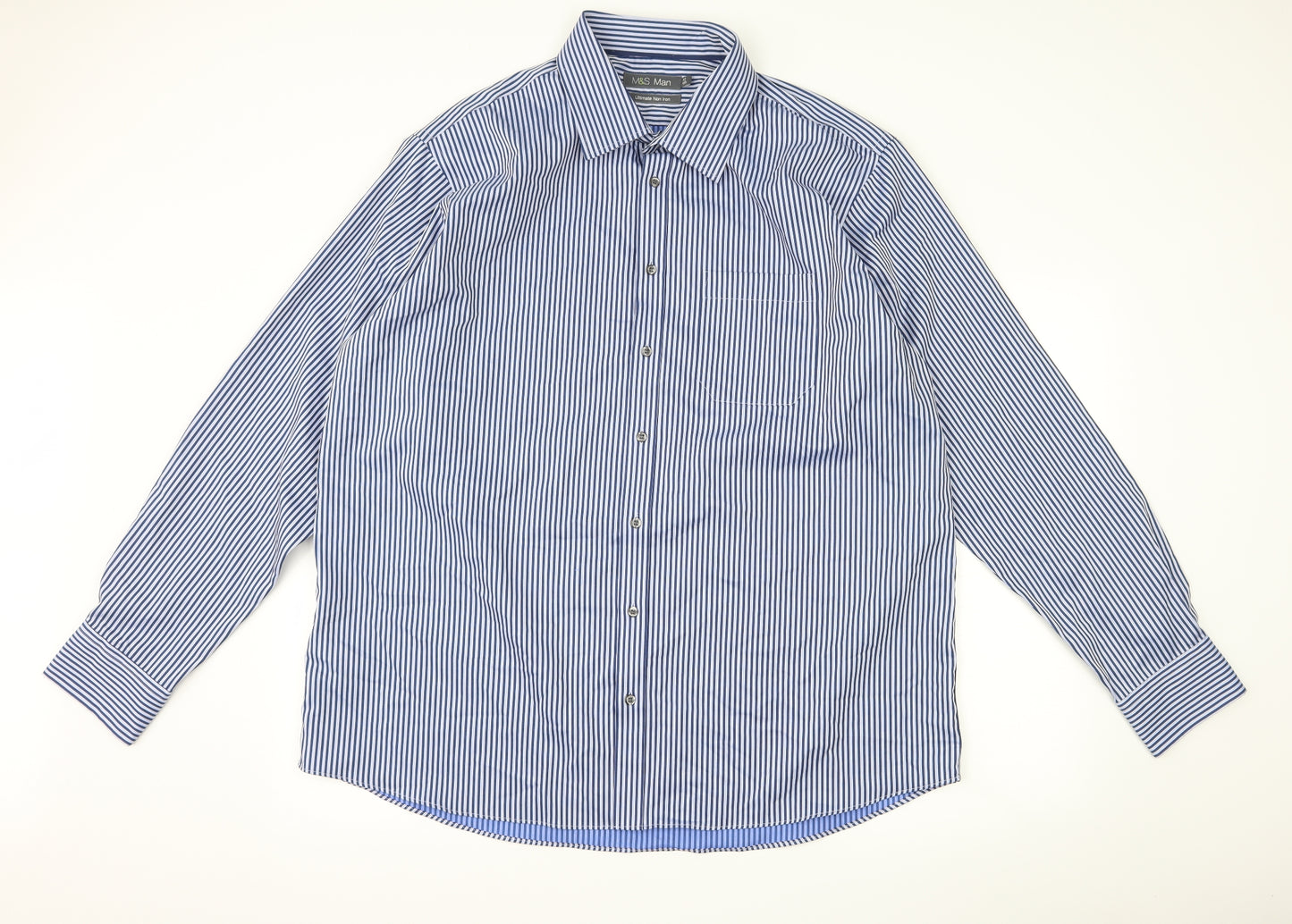 Marks and Spencer Mens Blue Striped   Dress Shirt Size 18.5