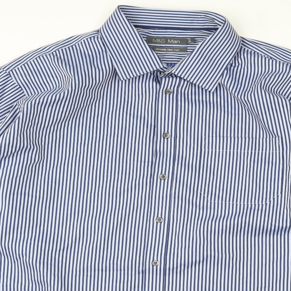 Marks and Spencer Mens Blue Striped   Dress Shirt Size 18.5