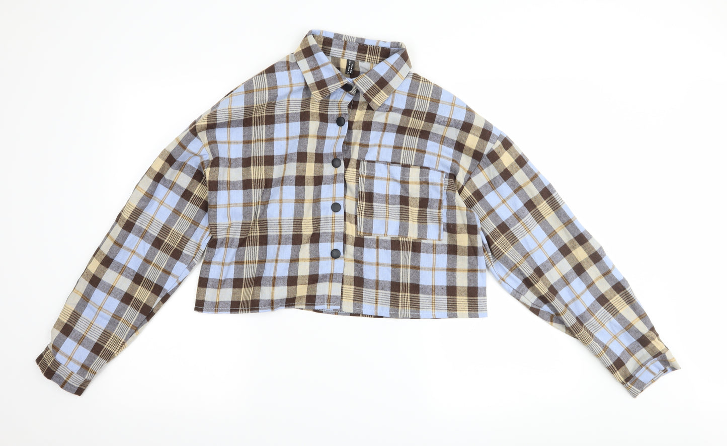 SheIn Womens Blue Check  Cropped Button-Up Size L