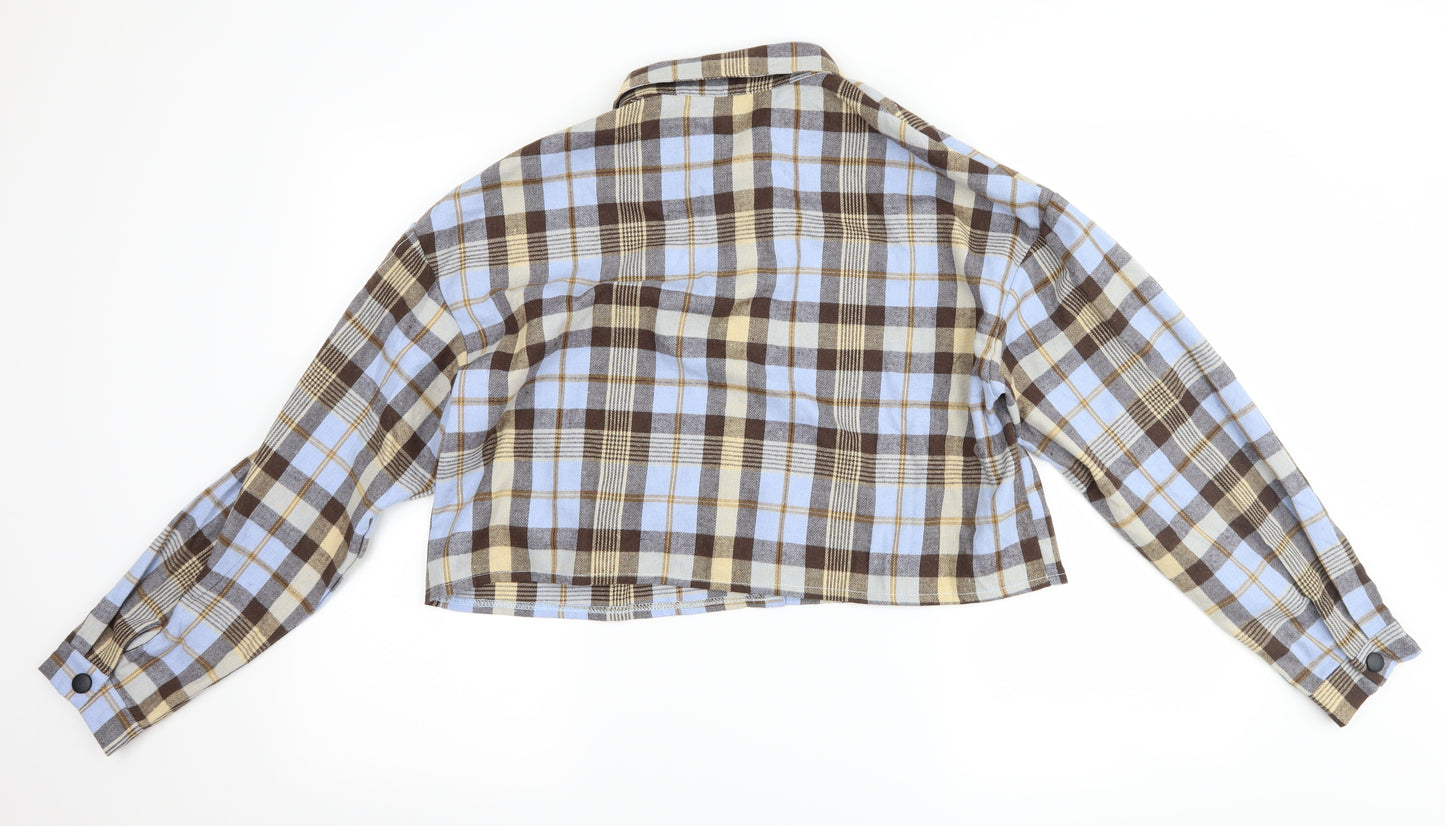 SheIn Womens Blue Check  Cropped Button-Up Size L