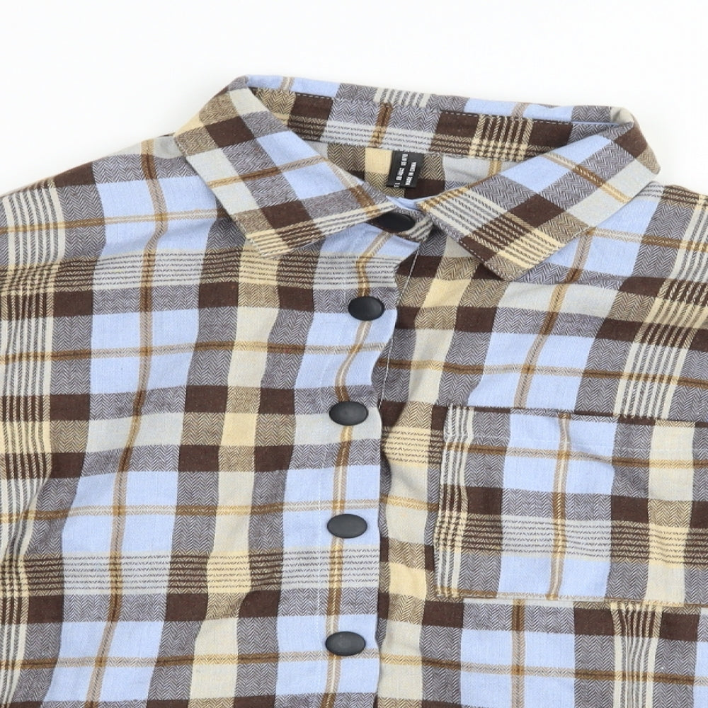 SheIn Womens Blue Check  Cropped Button-Up Size L