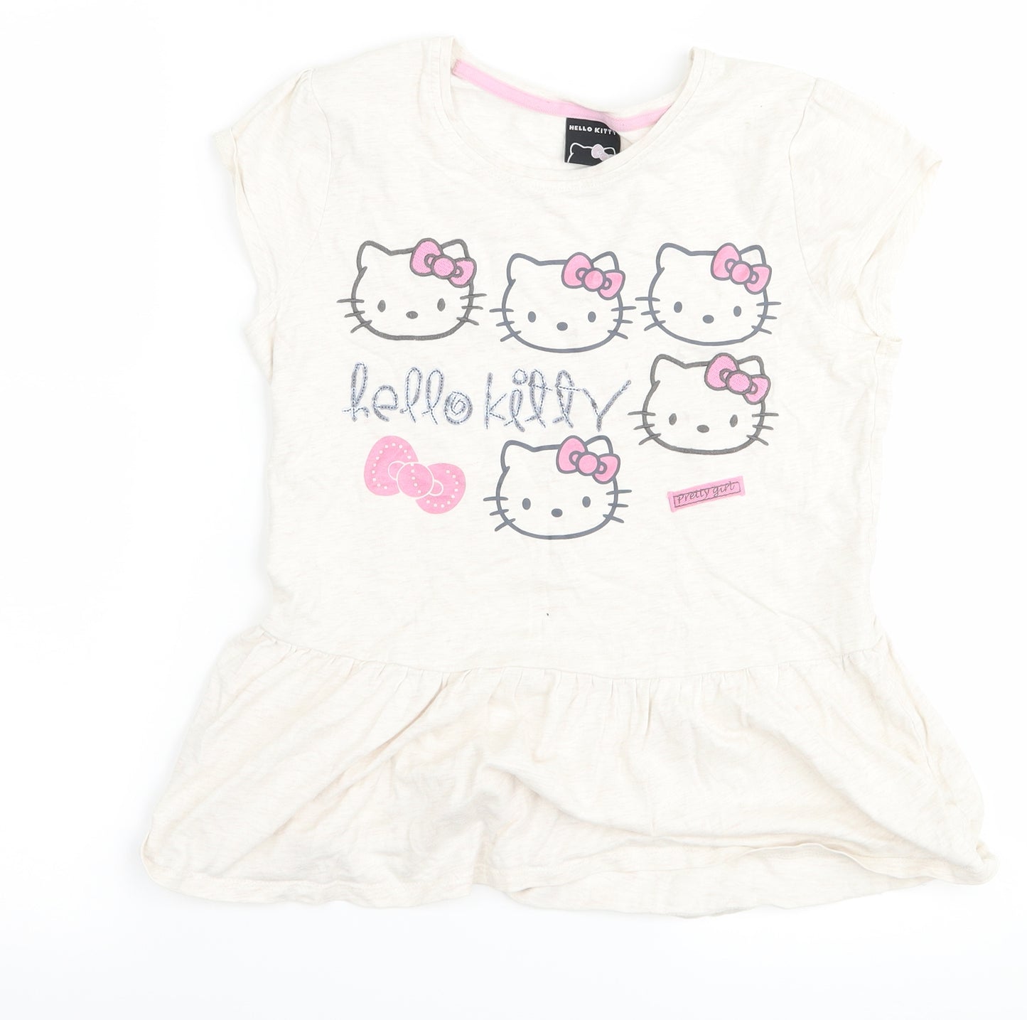 George Girls Ivory   Basic T-Shirt Size 11-12 Years  - Hello kitty
