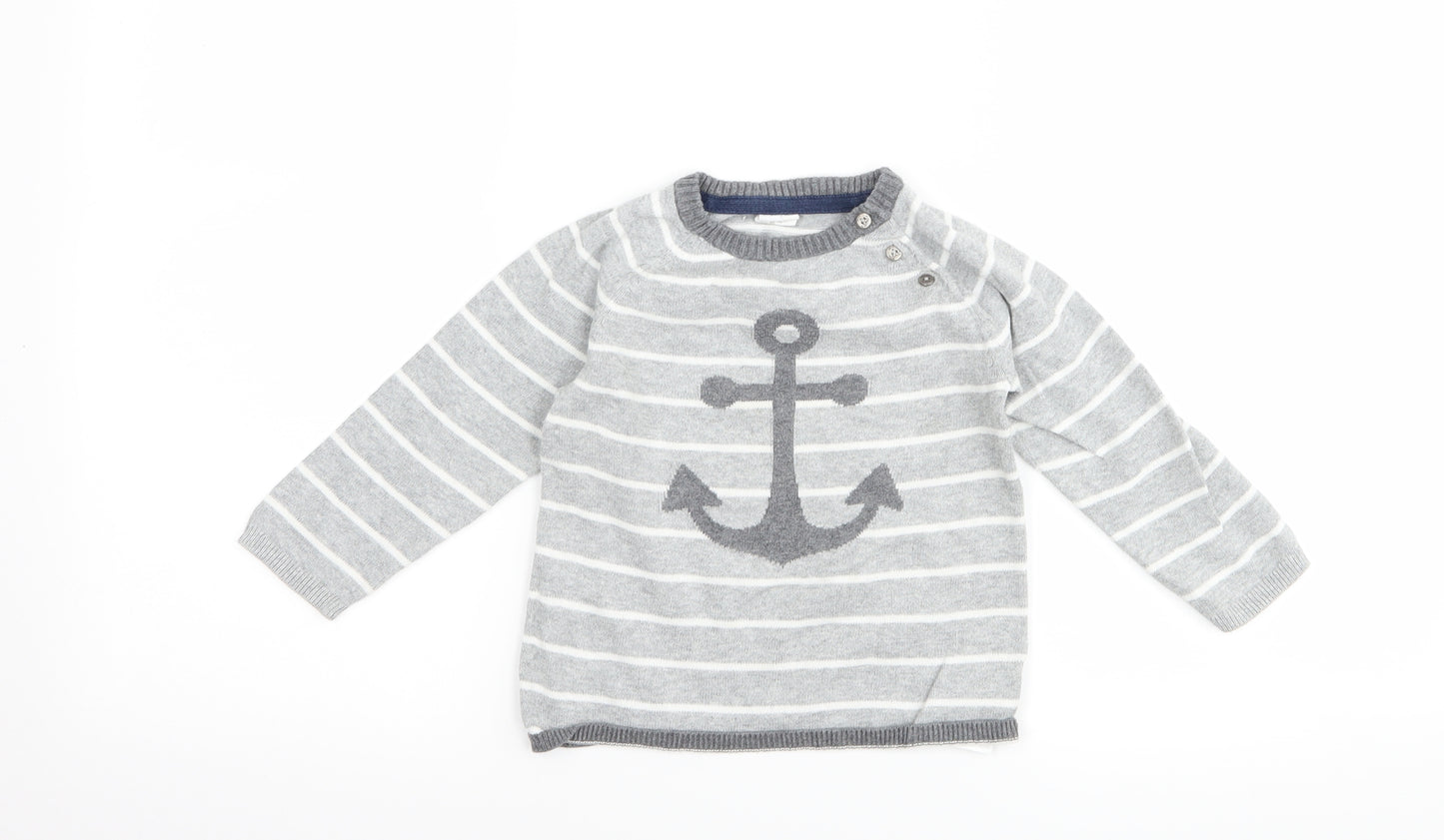 H&M Boys Grey Striped  Pullover Jumper Size 18-24 Months  - Anchor