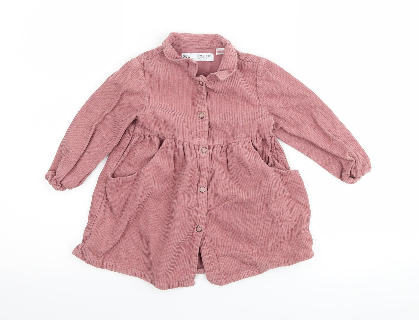 Zara Girls Pink  Corduroy Shirt Dress  Size 18-24 Months