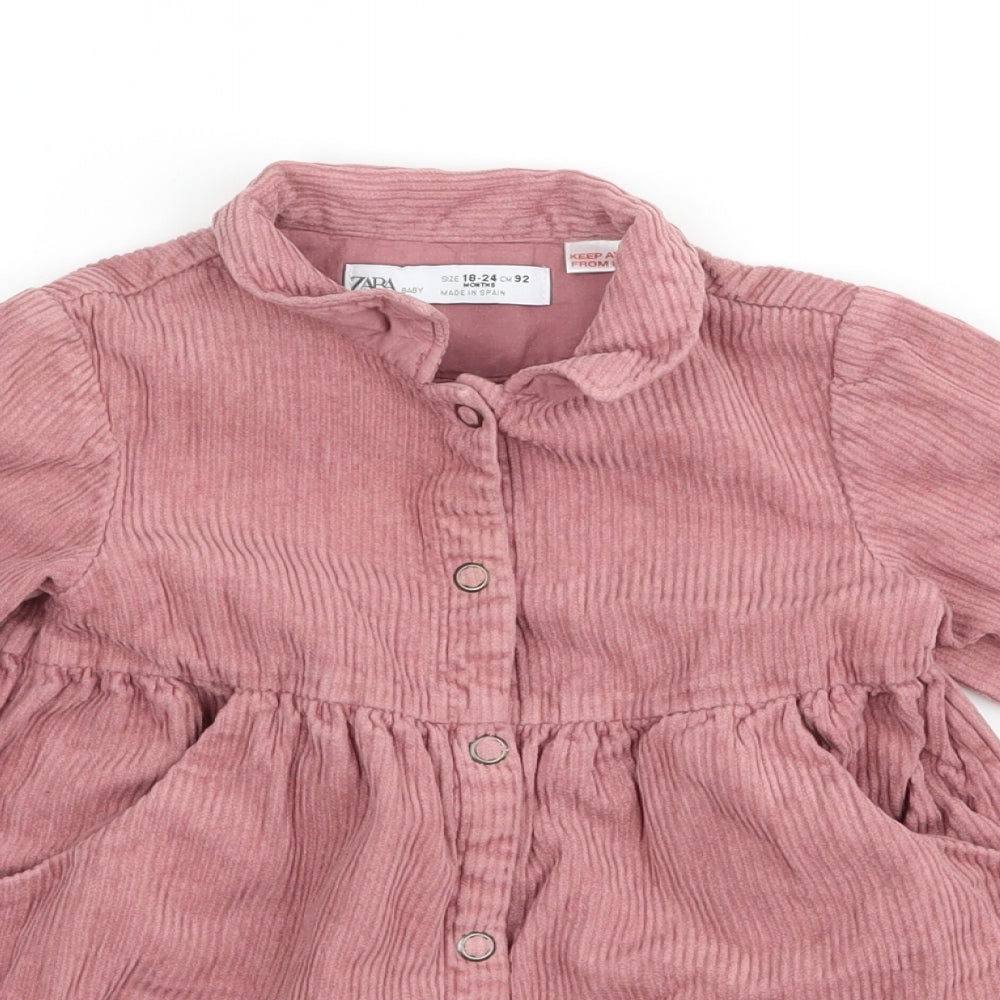 Zara Girls Pink  Corduroy Shirt Dress  Size 18-24 Months
