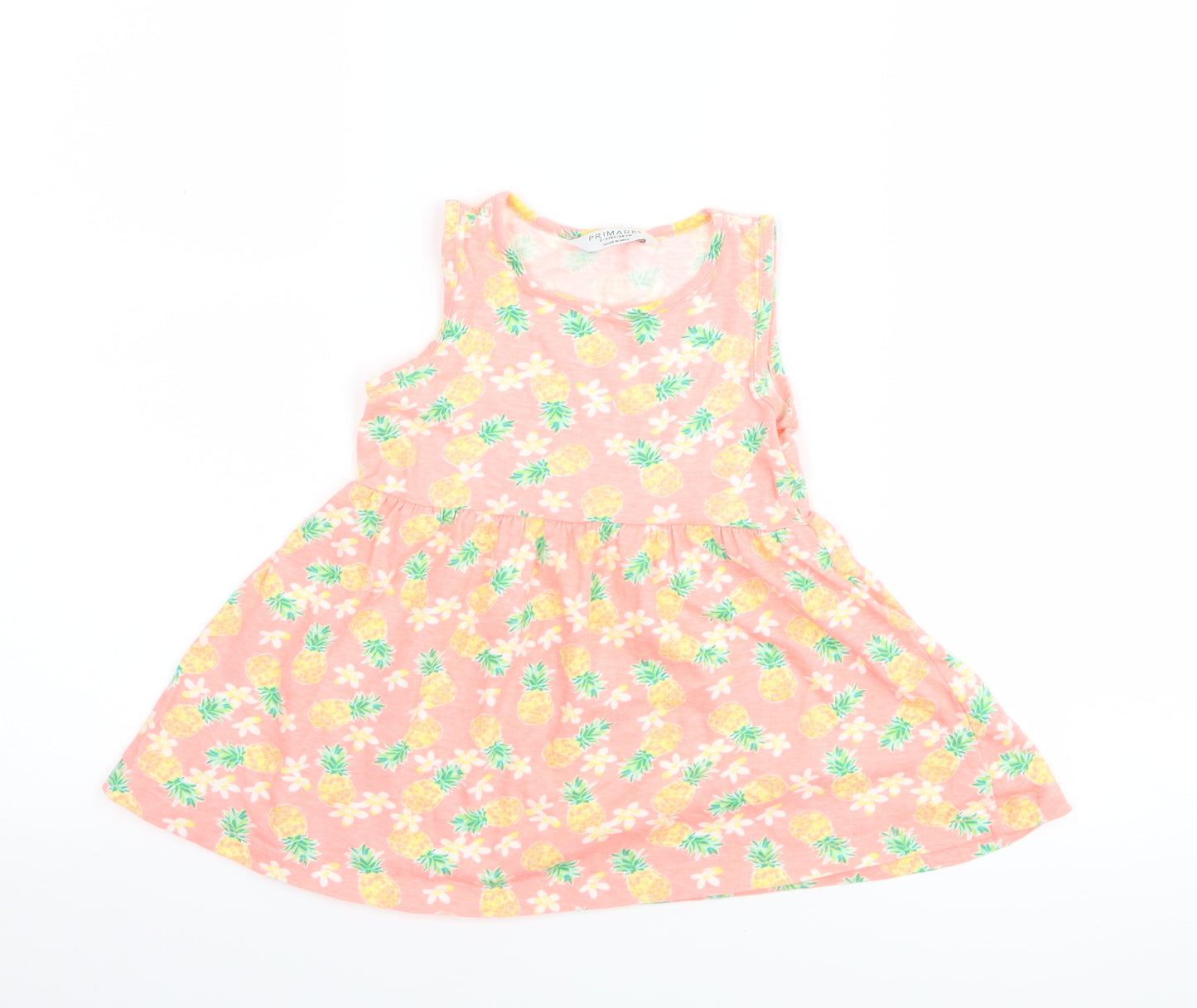 Primark Girls Pink Floral  Skater Dress  Size 2-3 Years  - pinapple print