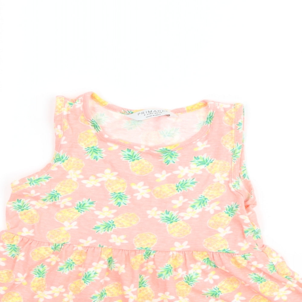 Primark Girls Pink Floral  Skater Dress  Size 2-3 Years  - pinapple print