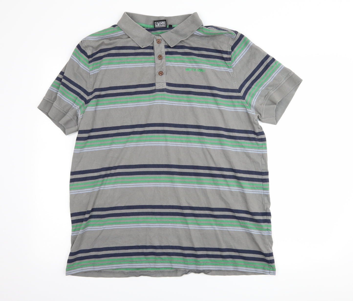 Animal Mens Grey Striped   Button-Up Size XL