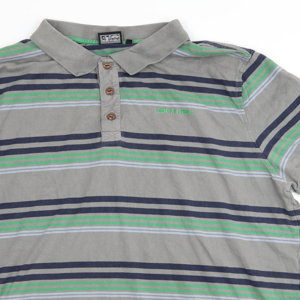 Animal Mens Grey Striped   Button-Up Size XL