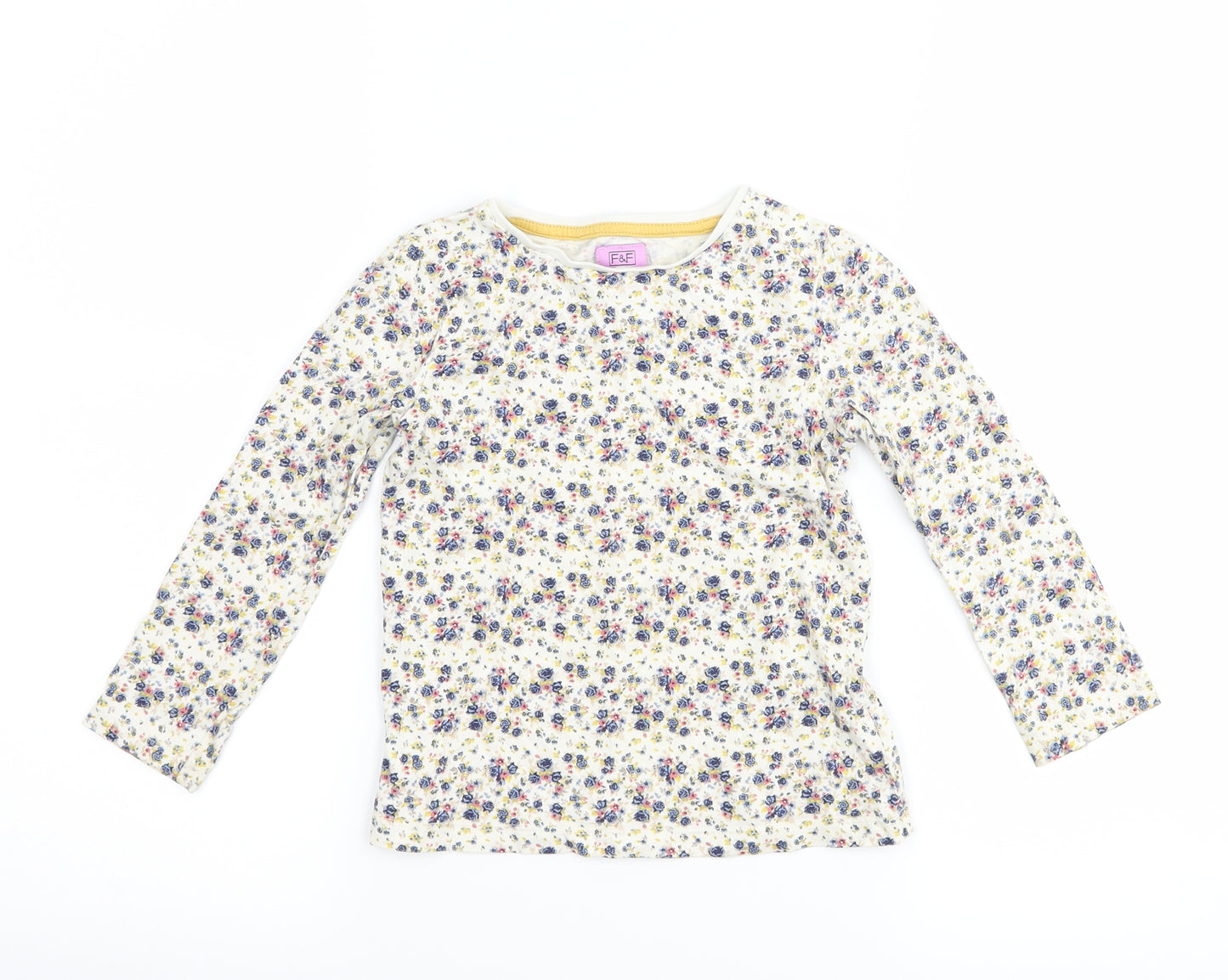 F&F Girls White Floral  Basic T-Shirt Size 4-5 Years