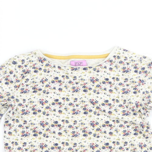F&F Girls White Floral  Basic T-Shirt Size 4-5 Years