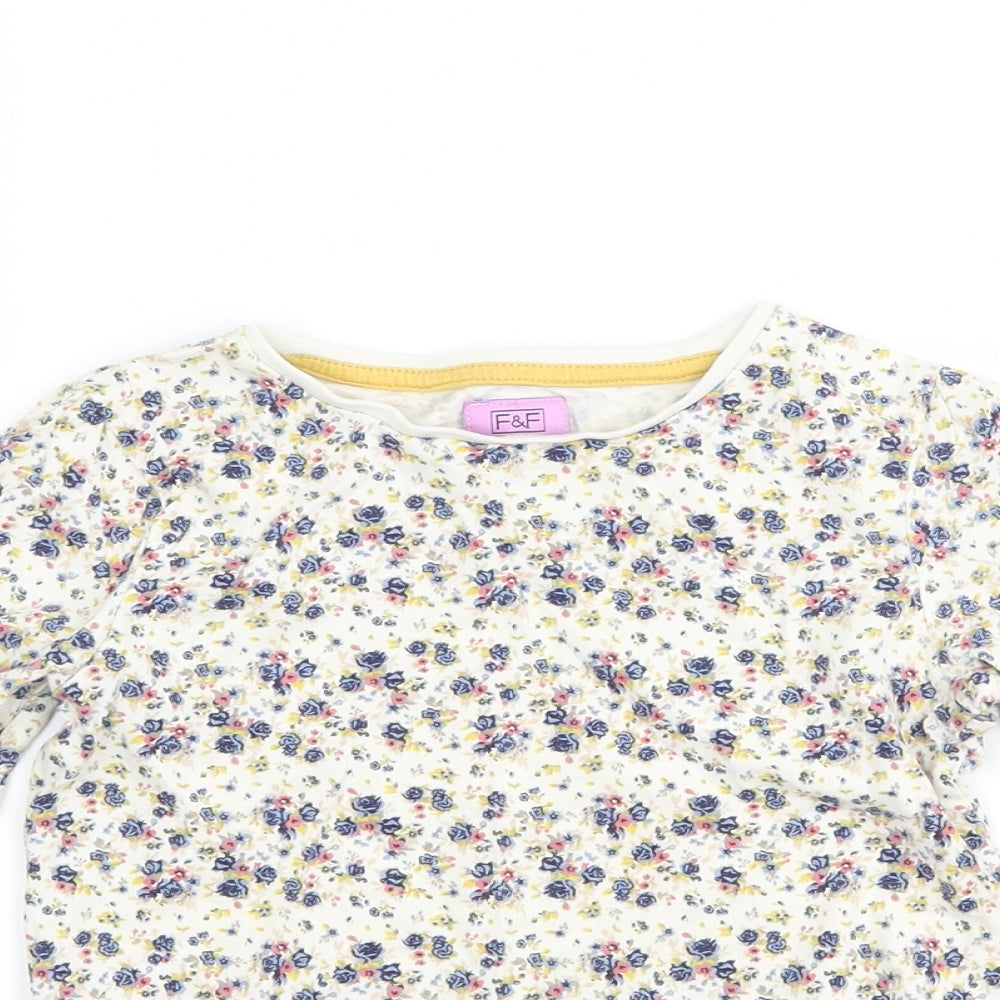 F&F Girls White Floral  Basic T-Shirt Size 4-5 Years