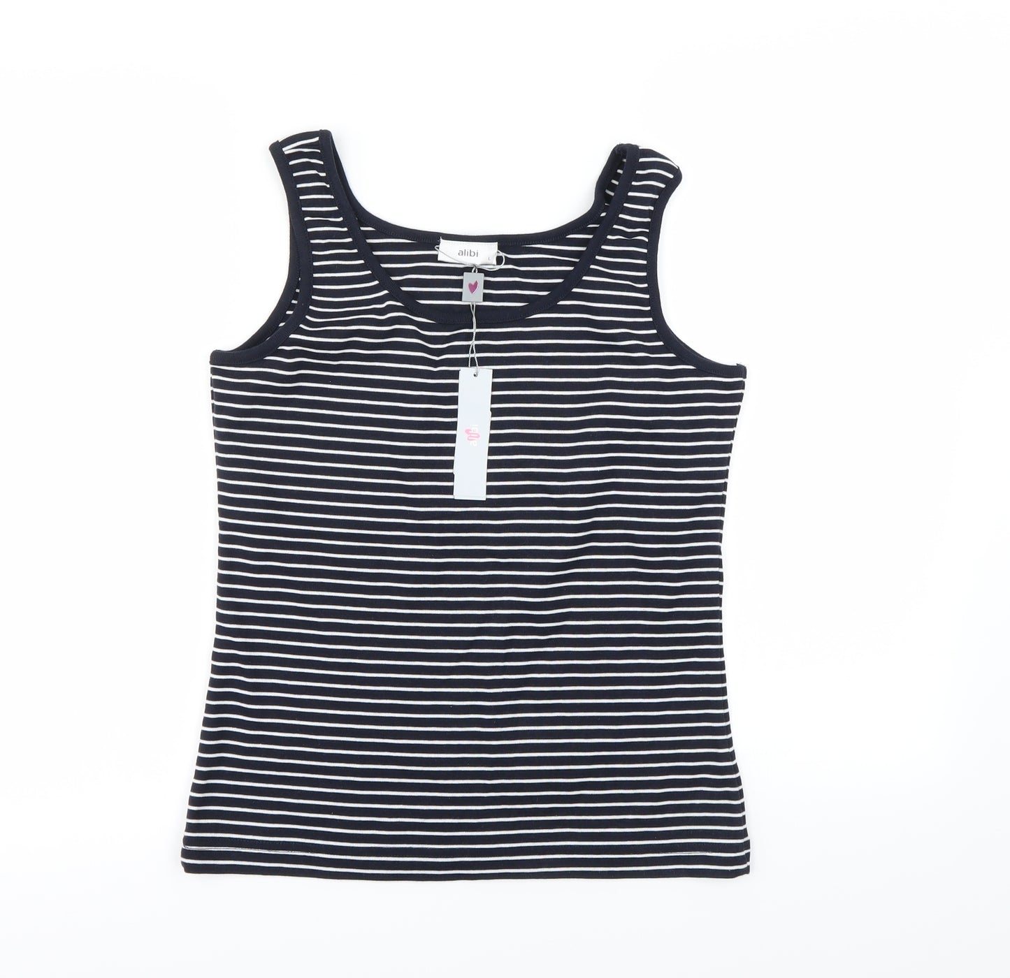 Alibi Womens Black Striped  Basic Tank Size L