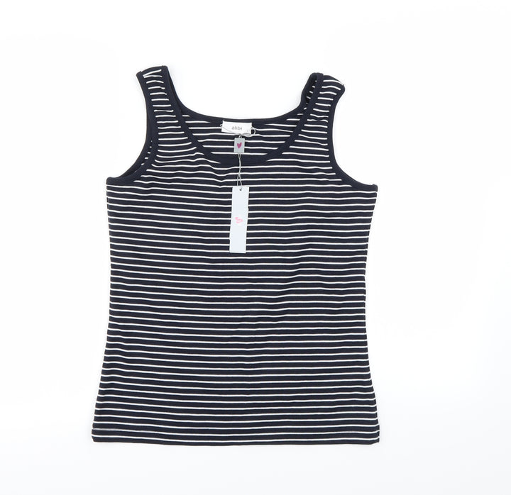 Alibi Womens Black Striped  Basic Tank Size L