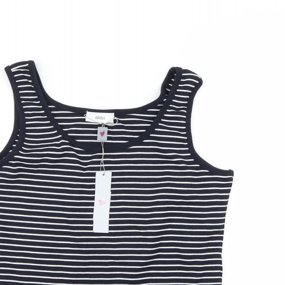 Alibi Womens Black Striped  Basic Tank Size L