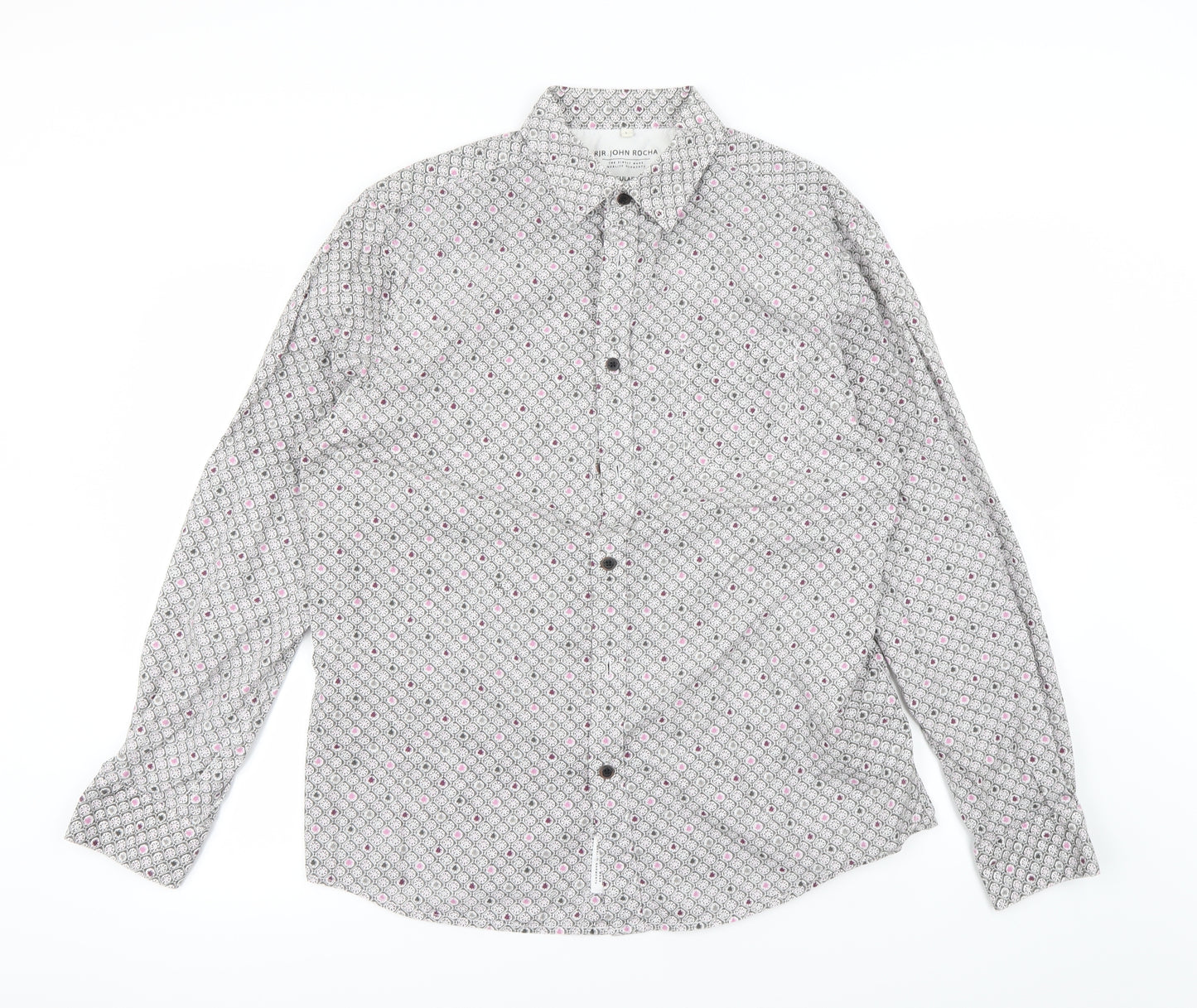 Rocha John Rocha Mens Multicoloured Geometric   Dress Shirt Size L