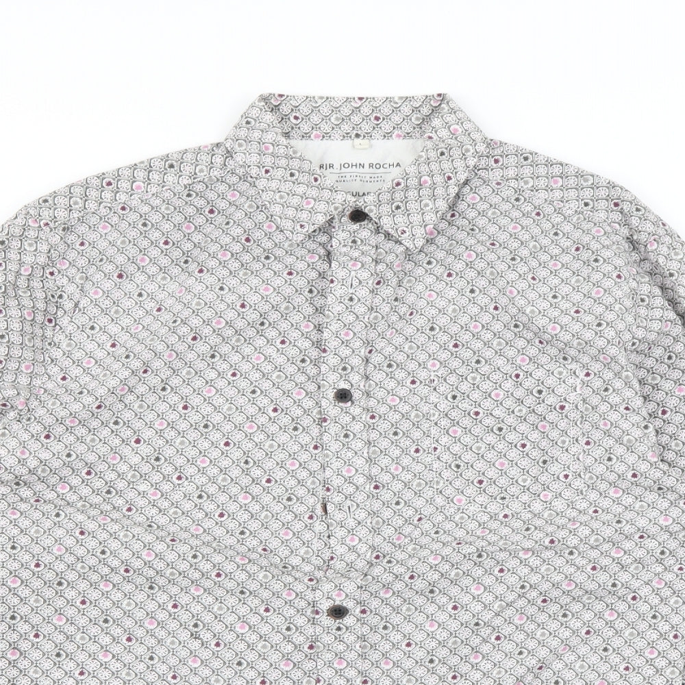 Rocha John Rocha Mens Multicoloured Geometric   Dress Shirt Size L
