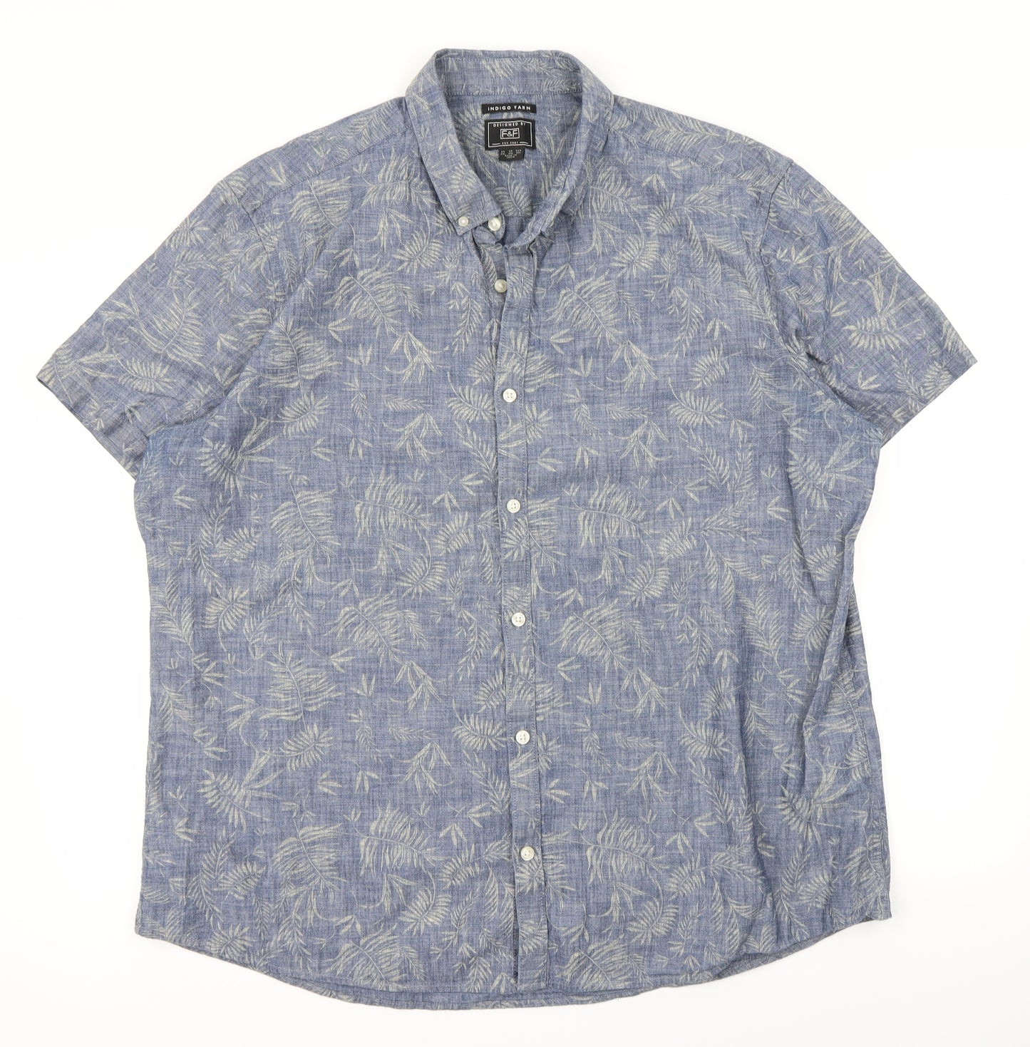 F&F Mens Blue Floral   Button-Up Size 2XL