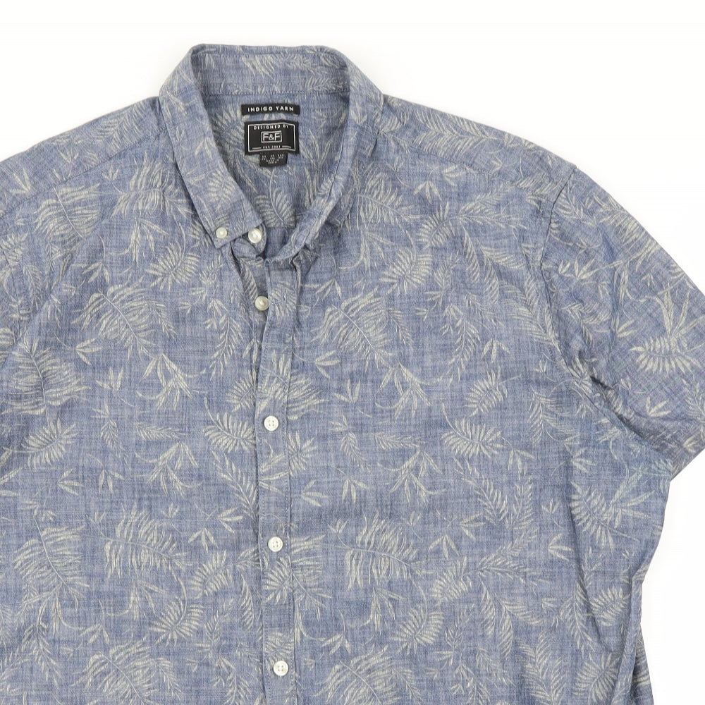 F&F Mens Blue Floral   Button-Up Size 2XL
