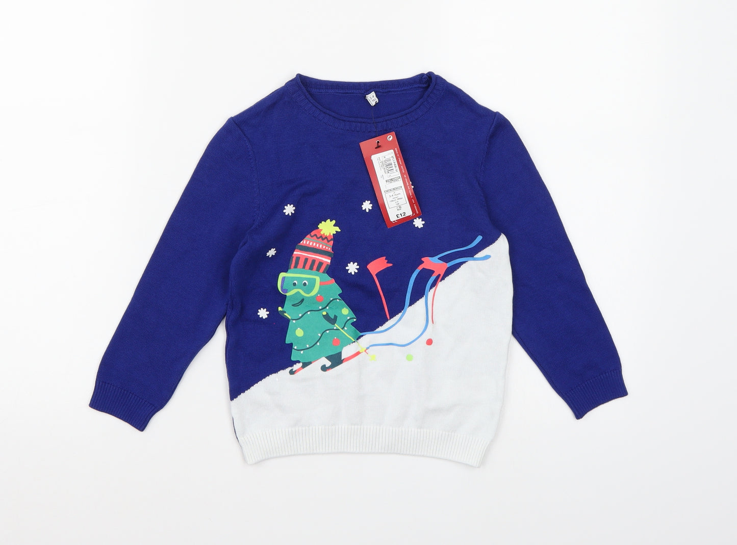 Marks and Spencer Boys Blue  Knit Pullover Jumper Size 3-4 Years  - Christmas