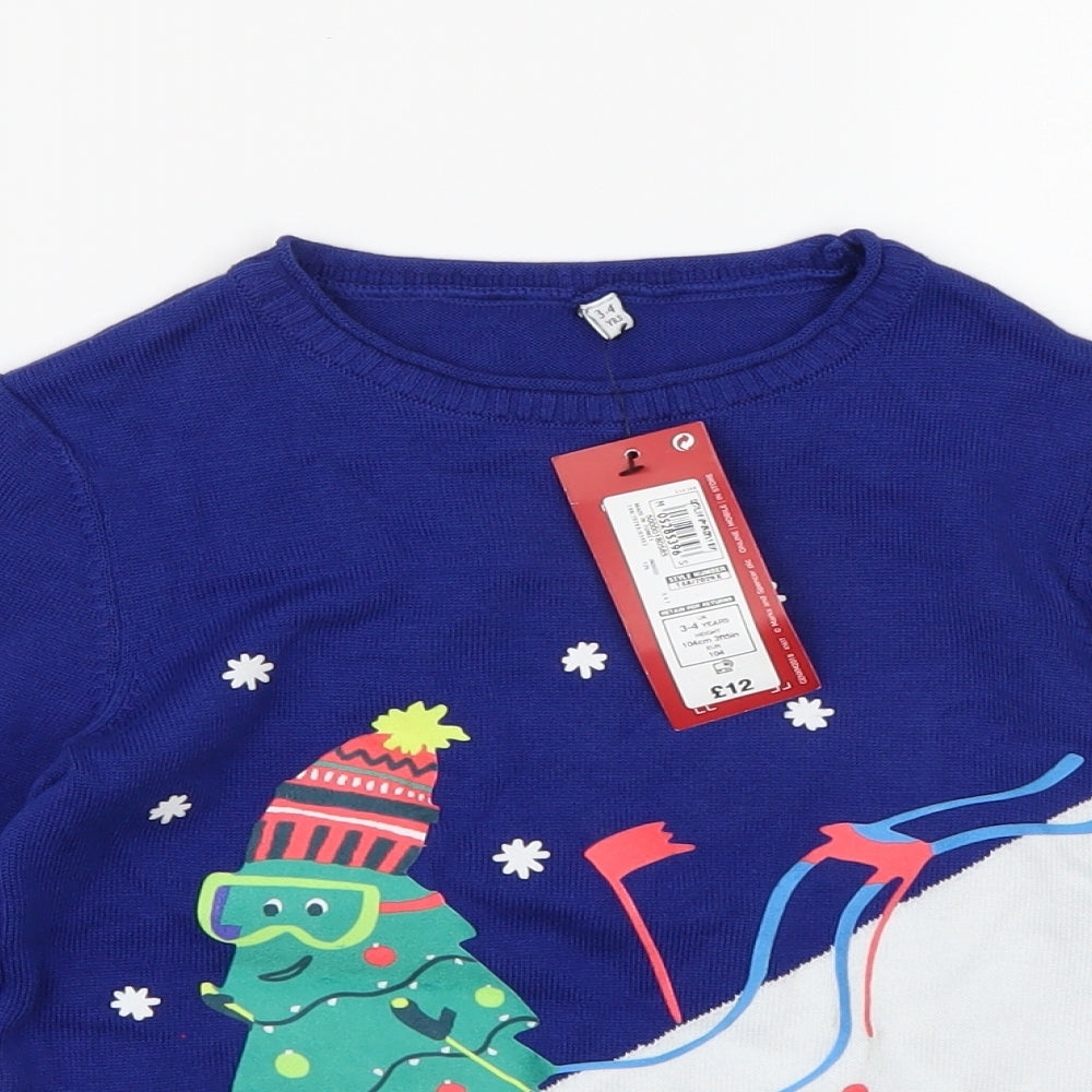 Marks and Spencer Boys Blue  Knit Pullover Jumper Size 3-4 Years  - Christmas