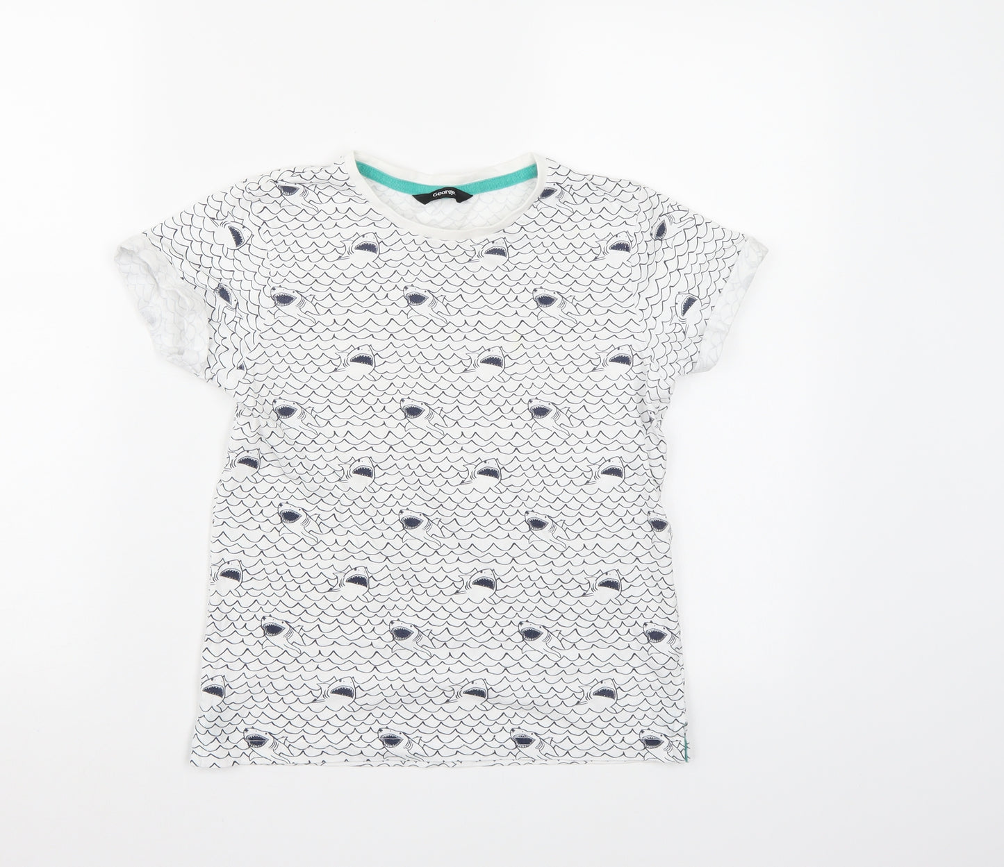 George Boys White   Basic T-Shirt Size 9-10 Years  - Shark print