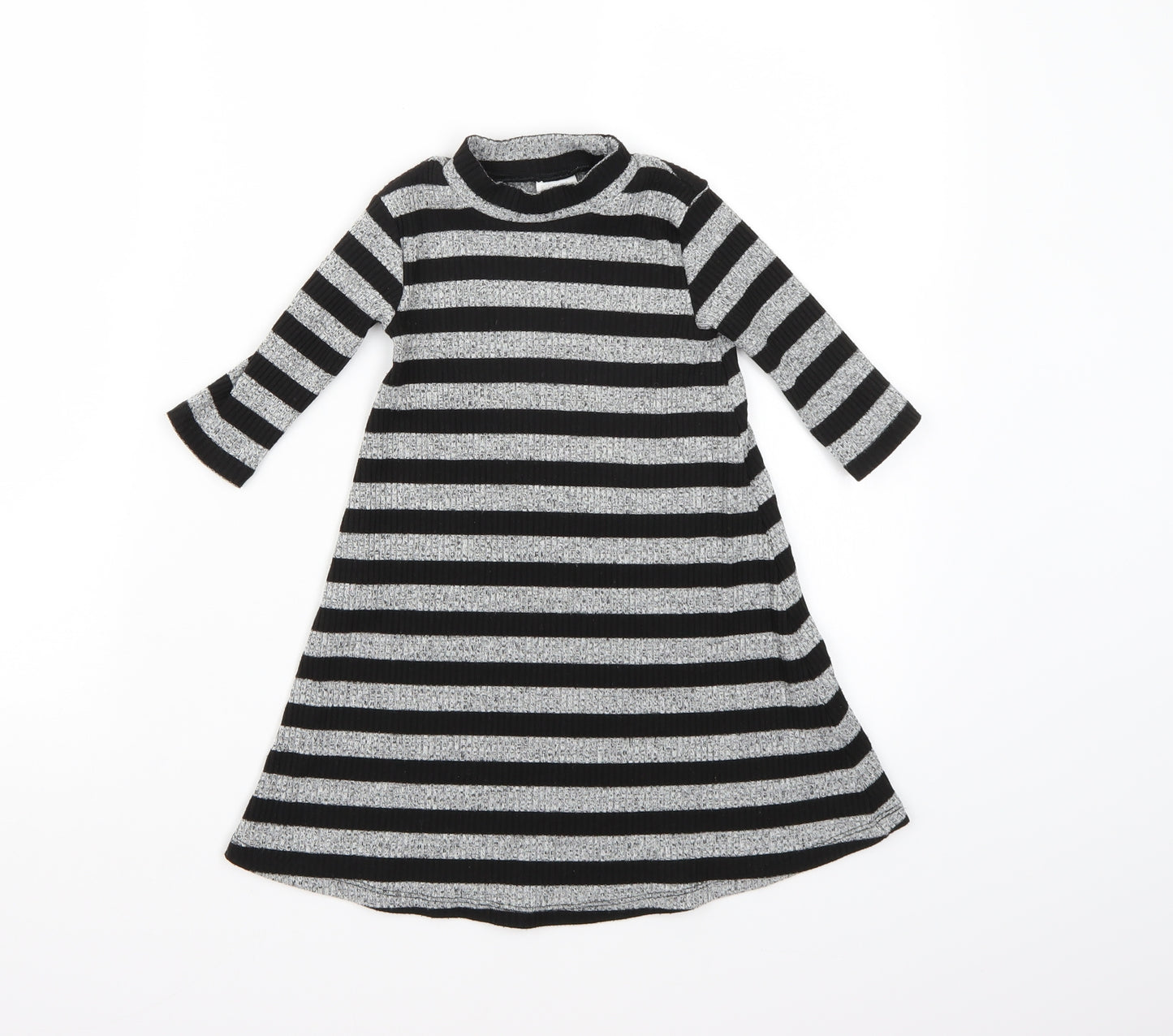F&F Girls Grey Striped Knit Jumper Dress  Size 5-6 Years