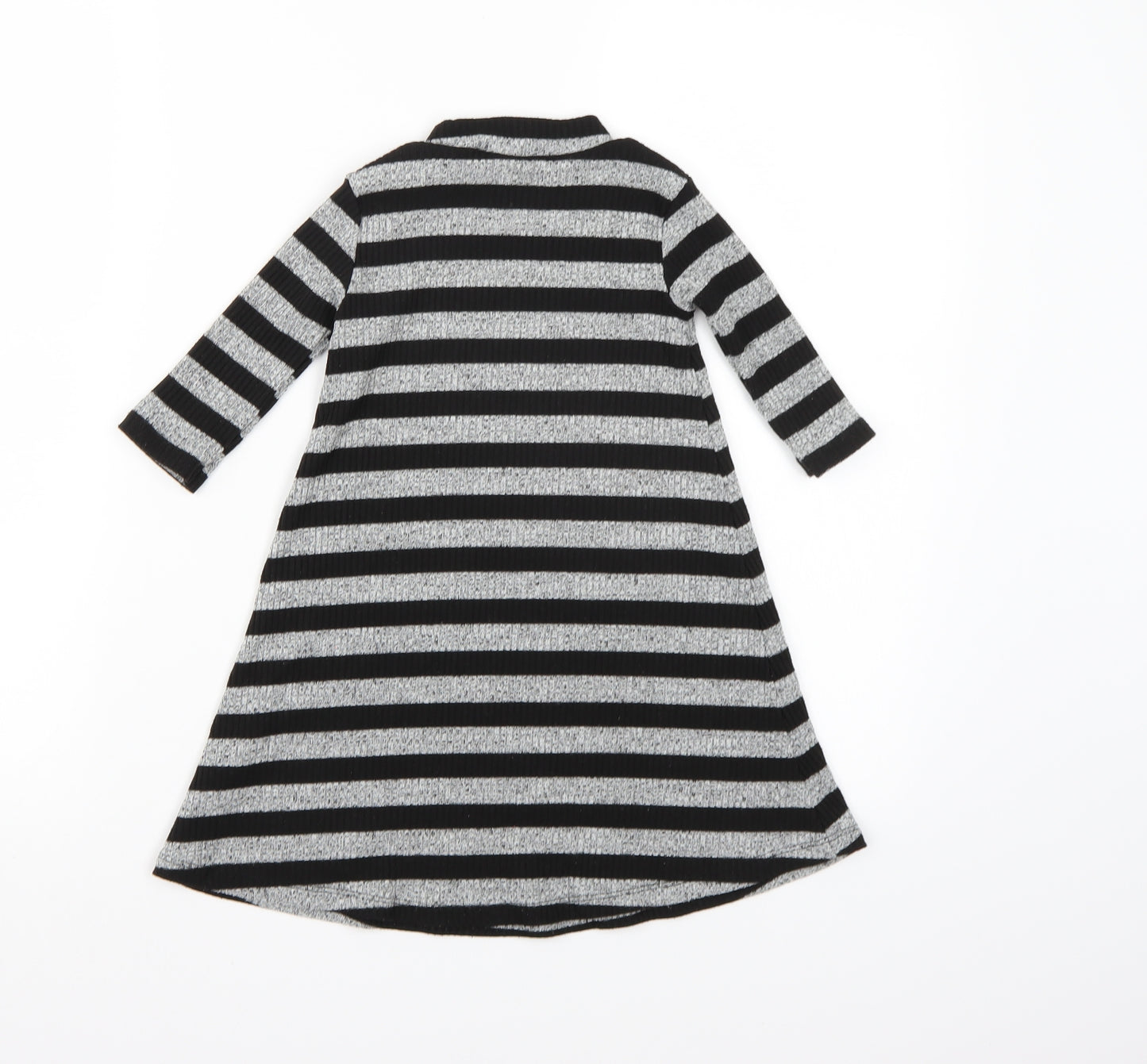 F&F Girls Grey Striped Knit Jumper Dress  Size 5-6 Years