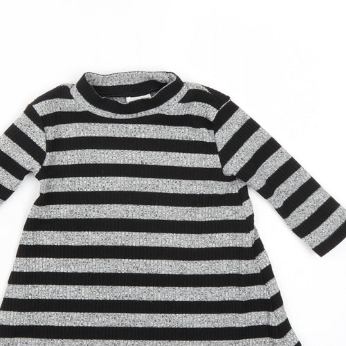 F&F Girls Grey Striped Knit Jumper Dress  Size 5-6 Years