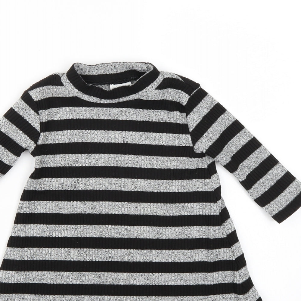 F&F Girls Grey Striped Knit Jumper Dress  Size 5-6 Years