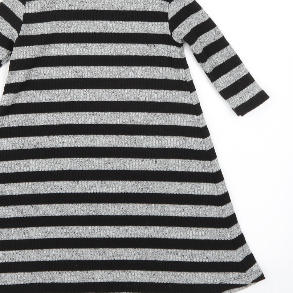 F&F Girls Grey Striped Knit Jumper Dress  Size 5-6 Years