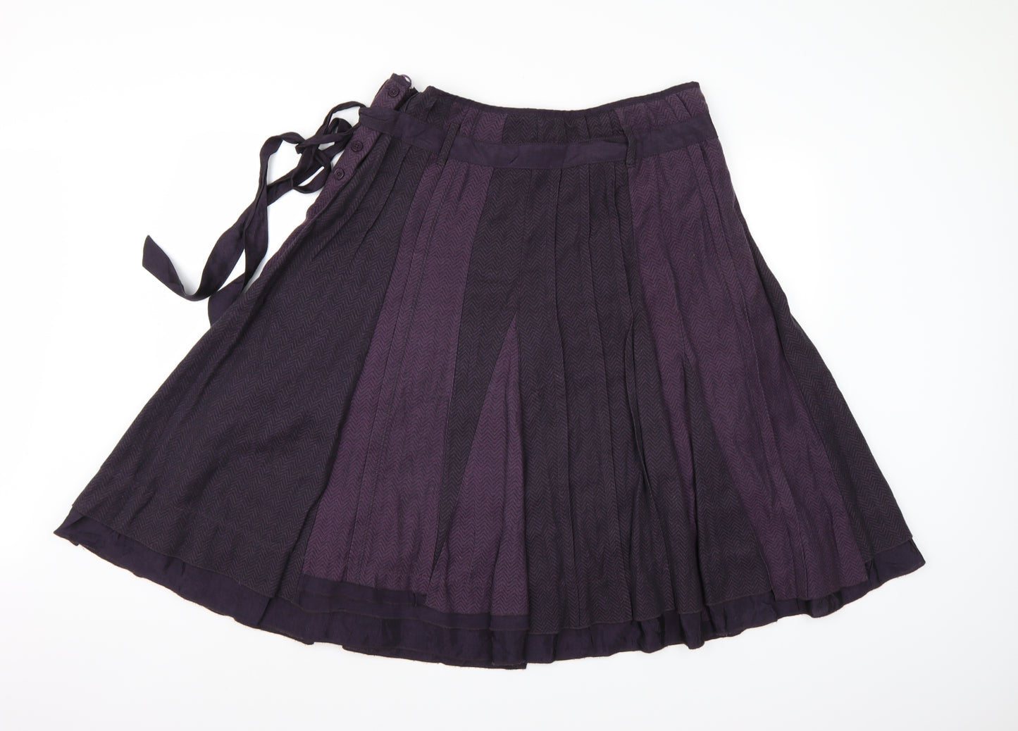 Per Una Womens Purple Herringbone  Pleated Skirt Size 16