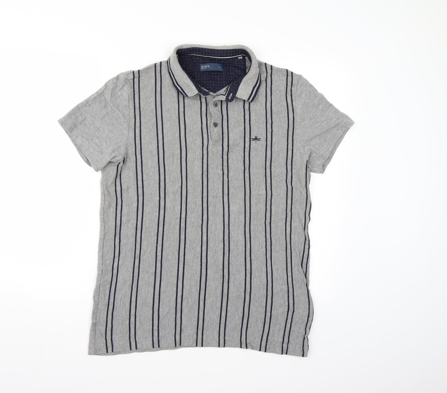 Easy Mens Grey Striped   Polo Size L