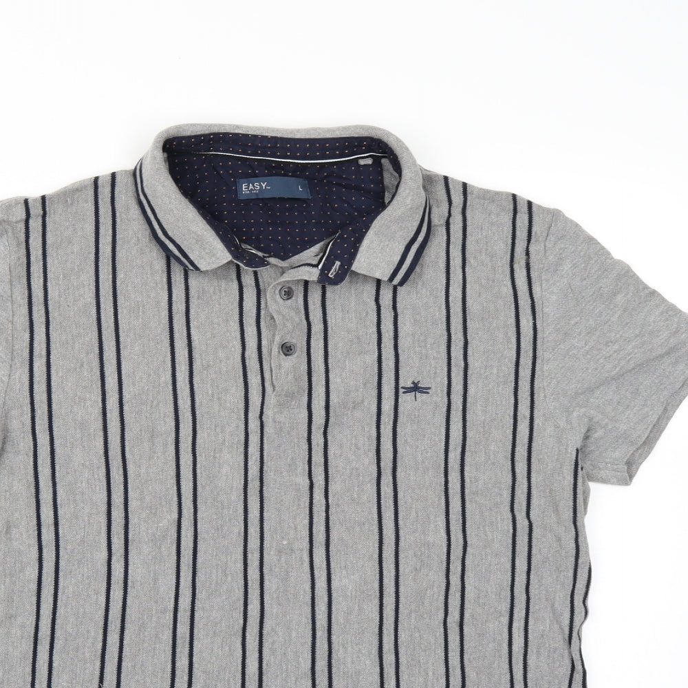 Easy Mens Grey Striped   Polo Size L