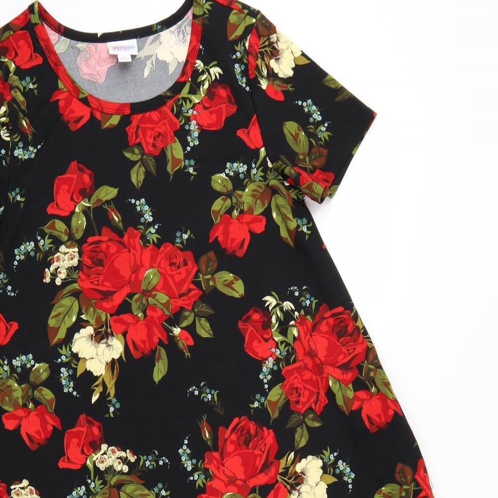 LuLaRoe Womens Black Floral  A-Line  Size S