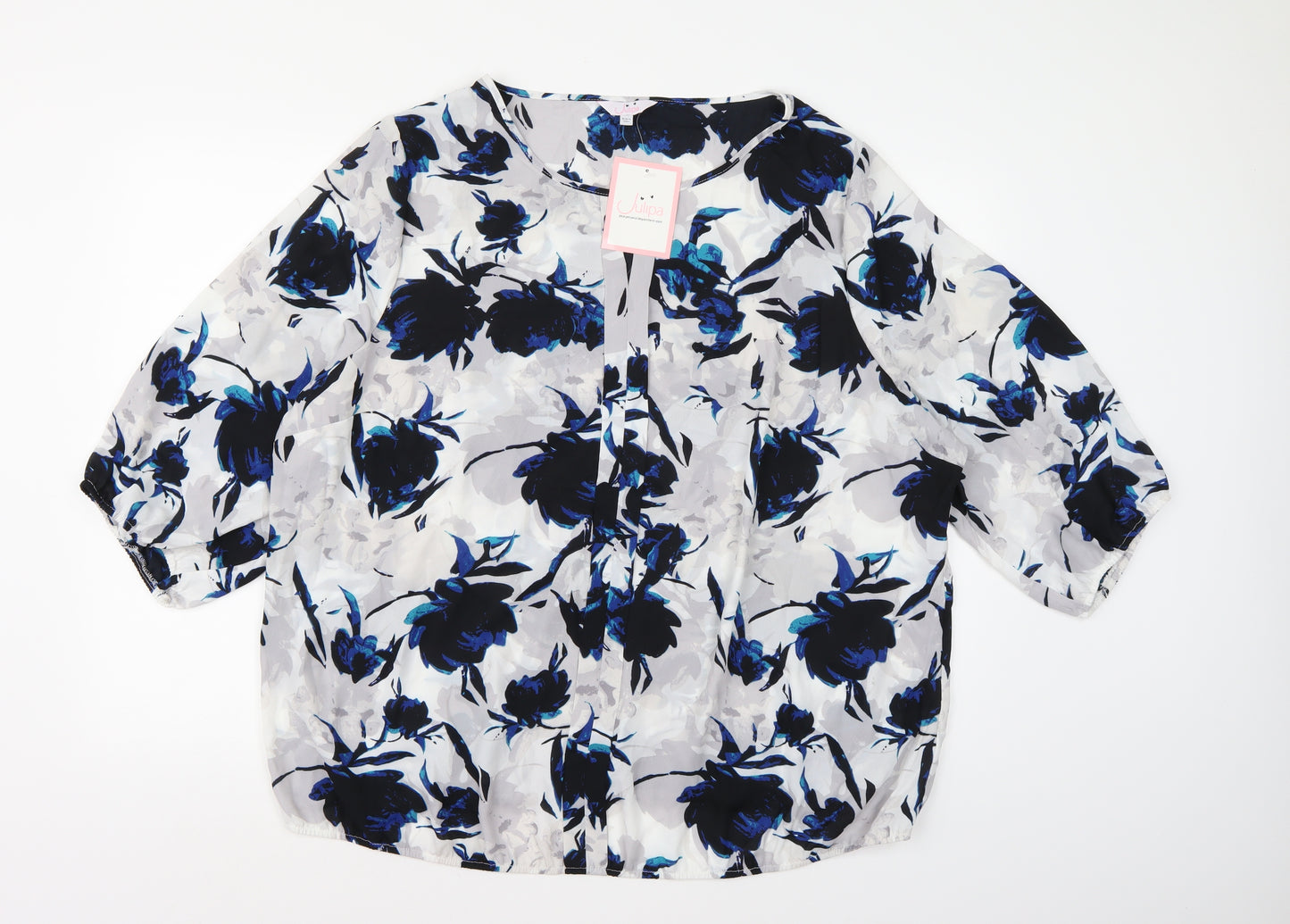 Julipa Womens Grey Floral Chiffon Basic Blouse Size 18