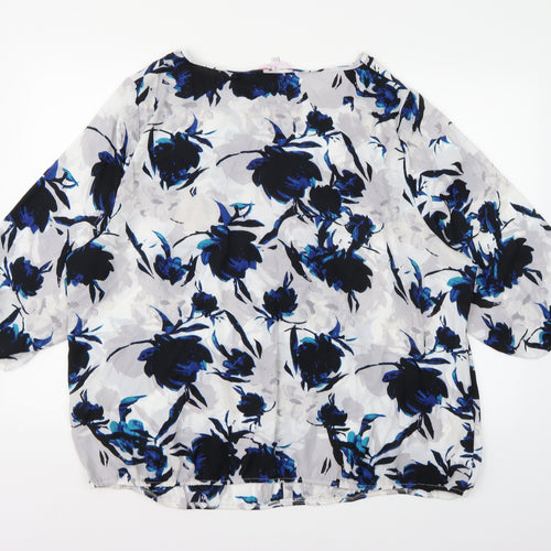 Julipa Womens Grey Floral Chiffon Basic Blouse Size 18