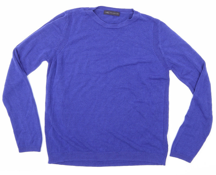 M&S Womens Blue Houndstooth Pullover Sweatshirt Size 12